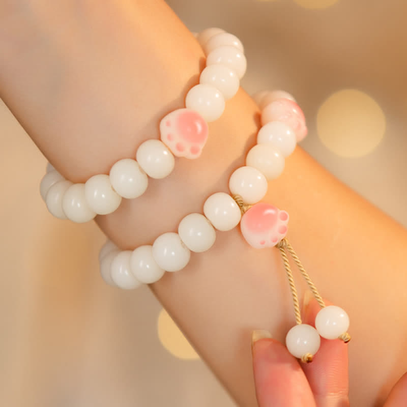 Nimara Ritual Natural Bodhi Seed Lovely Paw Lucky Cat Paw Peace Bracelet