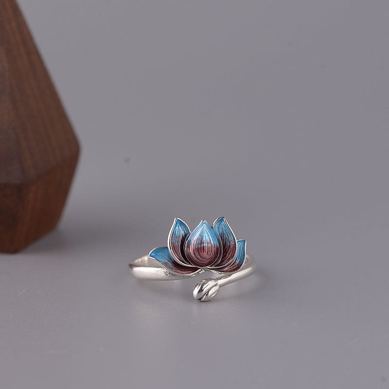 Nimara Ritual 925 Sterling Silver Lotus Flower New Beginning Adjustable Ring