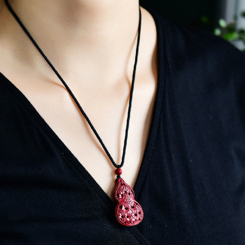 Nimara Ritual Laughing Buddha Yin Yang Chinese Zodiac Gourd Natural Cinnabar Blessing Necklace Pendant