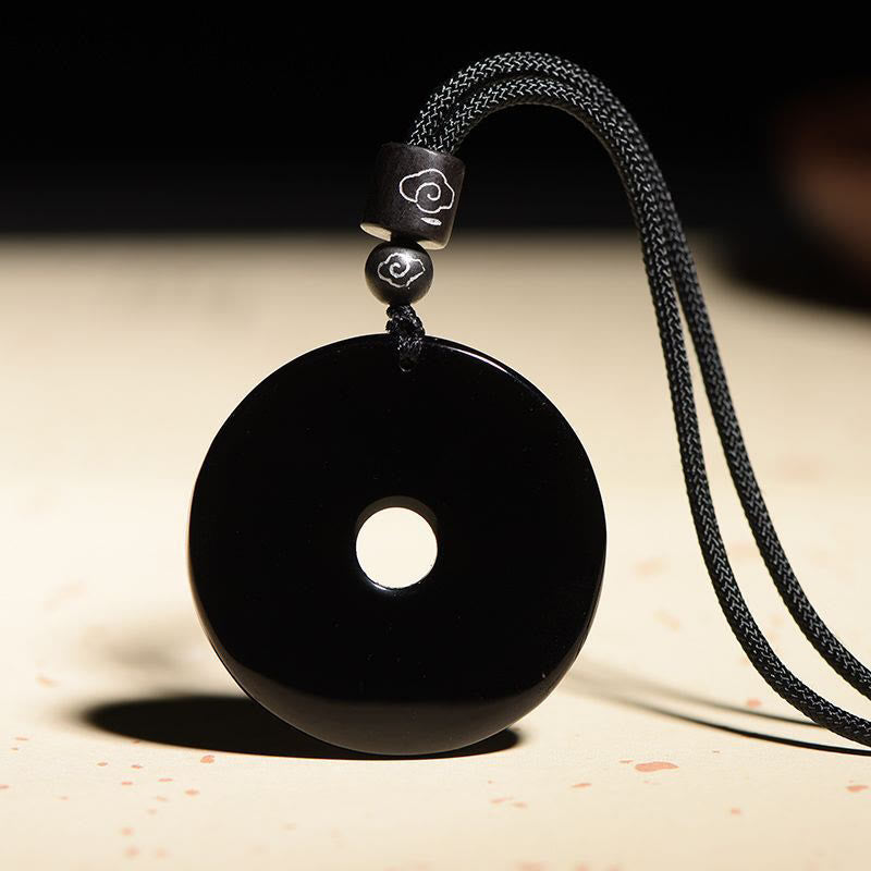 Nimara Ritual Chinese Zodiac Natural Black Obsidian Peace Buckle Strength Necklace Pendant