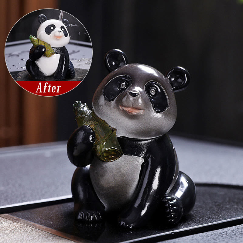 Nimara Ritual Color Changing Small Cute Panda Bamboo Tea Pet Resin Home Figurine Decoration