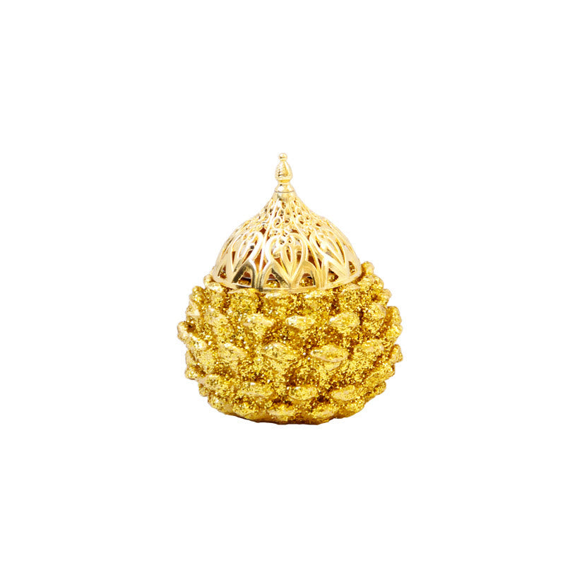 Nimara Ritual Gold Pine Cone Pattern Spiritual Rituals Mini Incense Burner Home Tabletop Decor