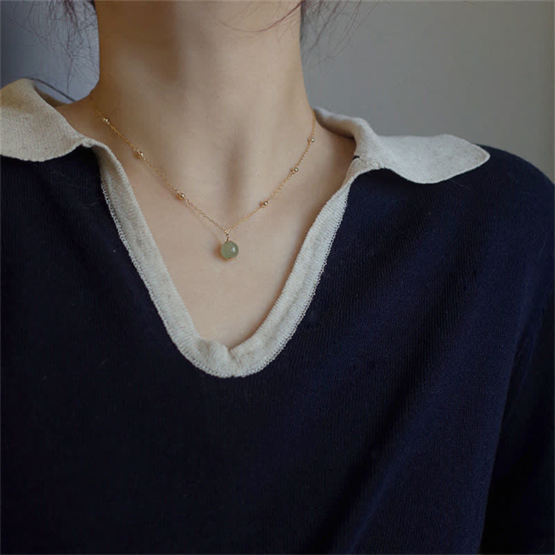 Nimara Ritual 14k Gold Plated Hetian Jade Luck Beaded Necklace Pendant