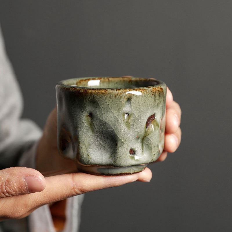 Nimara Ritual Handcrafted Simple Cracked Ice Texture Chinese Jianzhan Ceramic Teacup Kung Fu Tea Cup