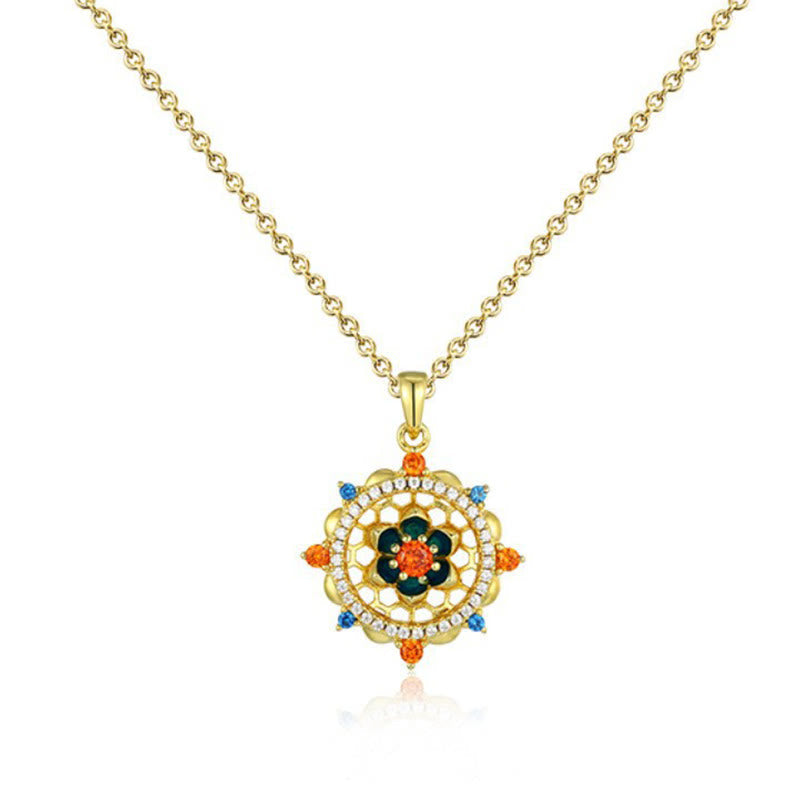 Nimara Ritual 925 Sterling Silver Lotus Flower Colorful Zircon New Beginning Necklace Pendant