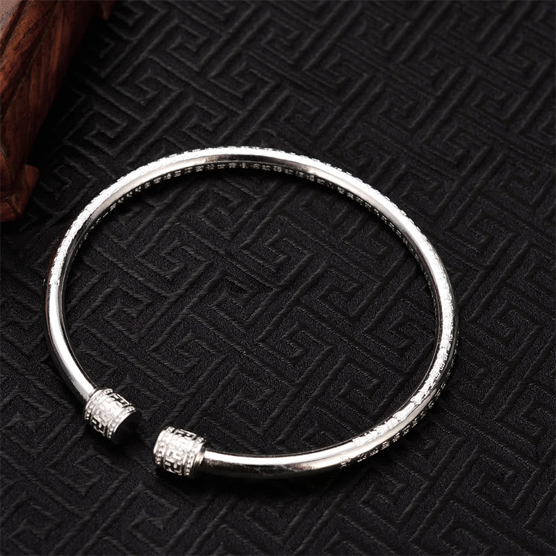 Nimara Ritual Heart Sutra Engraved Swastika Pattern Luck White Copper Bracelet Bangle