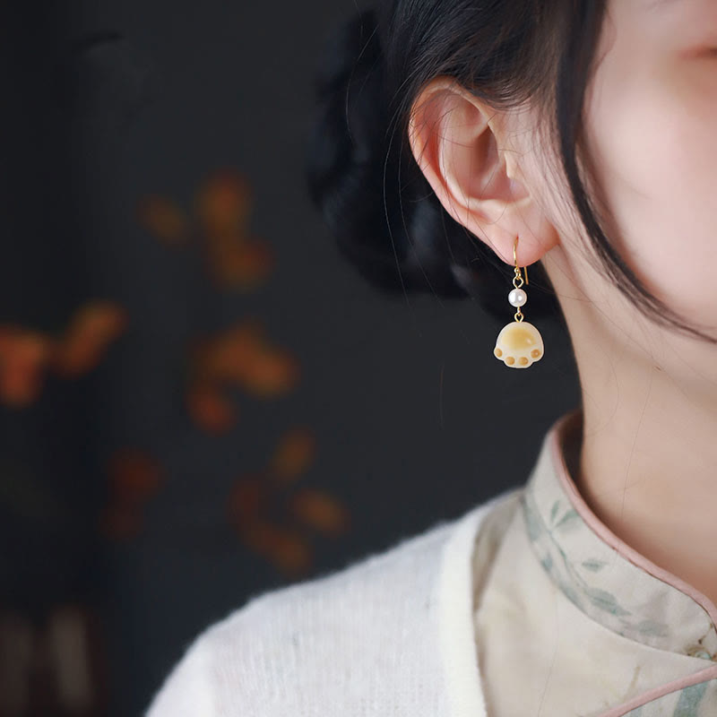 Nimara Ritual Bodhi Seed Lovely Cat Paw Claw Peace Dangle Drop Earrings