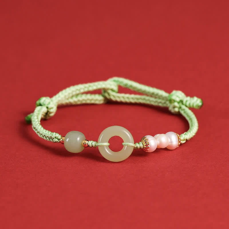 Nimara Ritual Natural Hetian Jade Pearl Peace Buckle Luck Bracelet