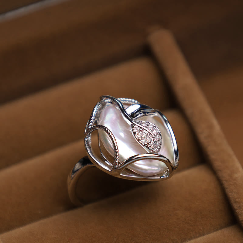 Nimara Ritual Pearl Copper Plated Gold Flower Happiness Wealth Ring