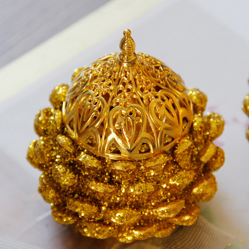 Nimara Ritual Gold Pine Cone Pattern Spiritual Rituals Mini Incense Burner Home Tabletop Decor