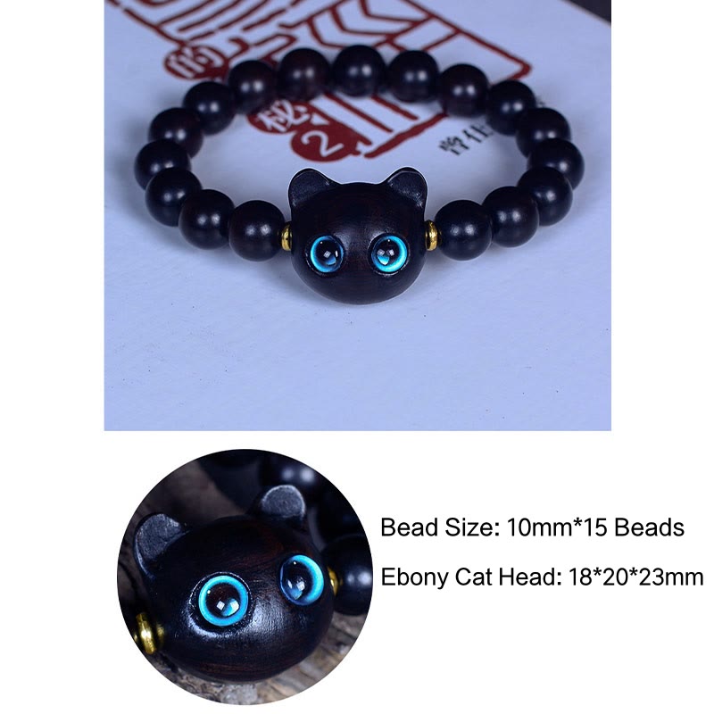Nimara Ritual Ebony Wood Liuli Glass Lovely Cat Peace Balance Bracelet
