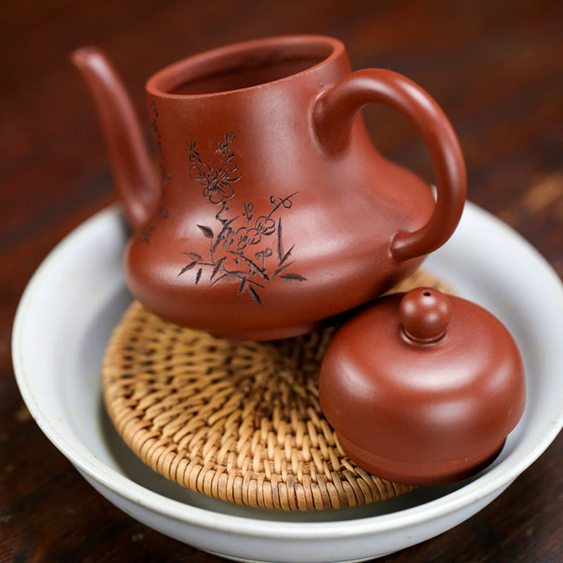 Nimara Ritual Vintage Bamboo Peach Blossom Purple Clay Kung Fu Teapot