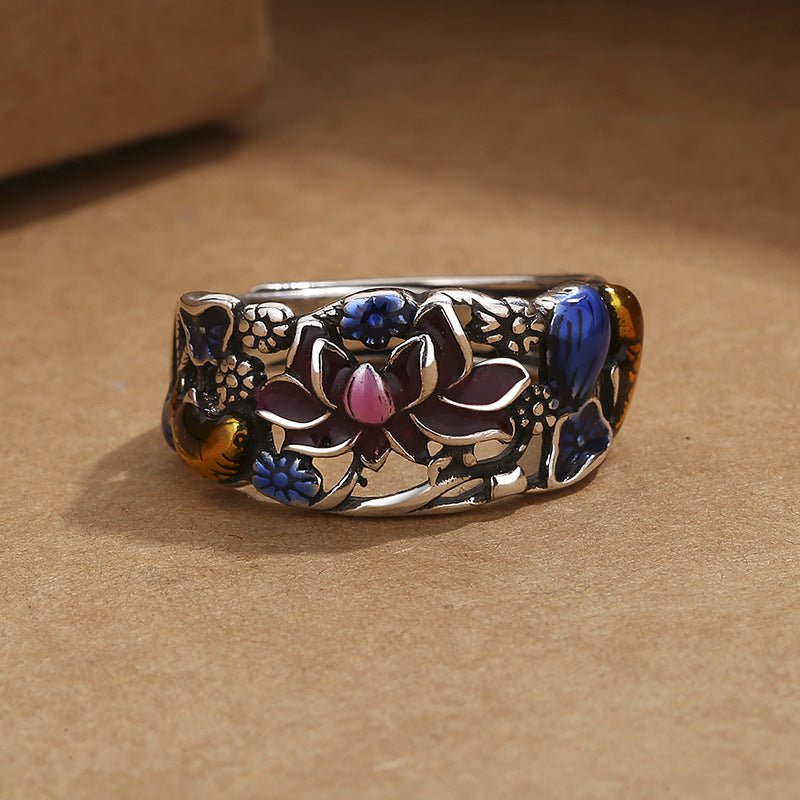 Nimara Ritual Koi Fish Lotus Flower Leaf Design Luck Wealth Ring