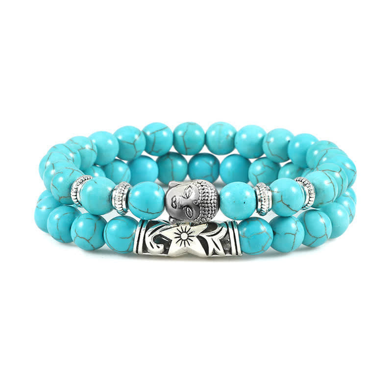 Nimara Ritual 2Pcs Natural Crystal Agate Buddha Protection Bracelet