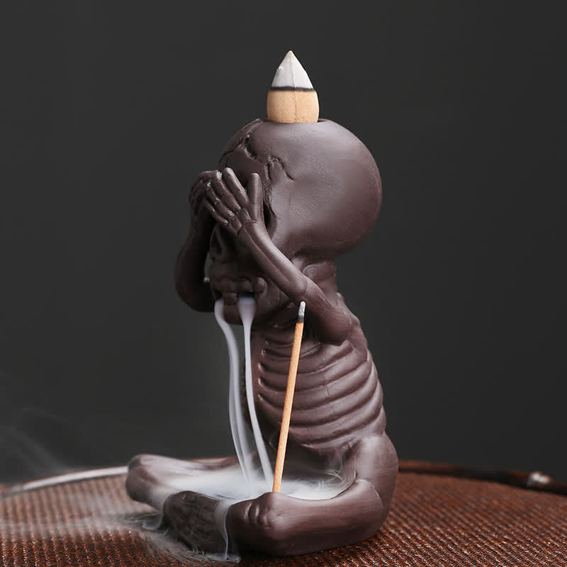 Nimara Ritual Little Skull Ghost Purple Clay Backflow Smoke Fountain Peace Incense Burner Decoration