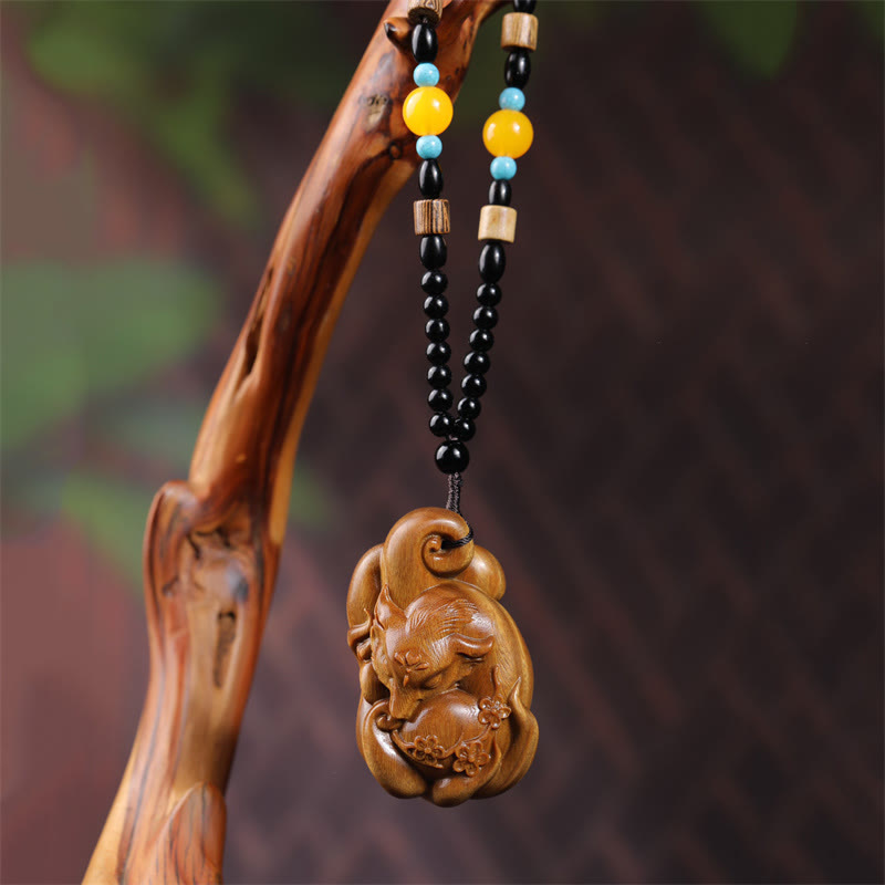Nimara Ritual Mini Nine Tailed Fox Green Sandalwood Peace Decoration Car Hanging Decoration