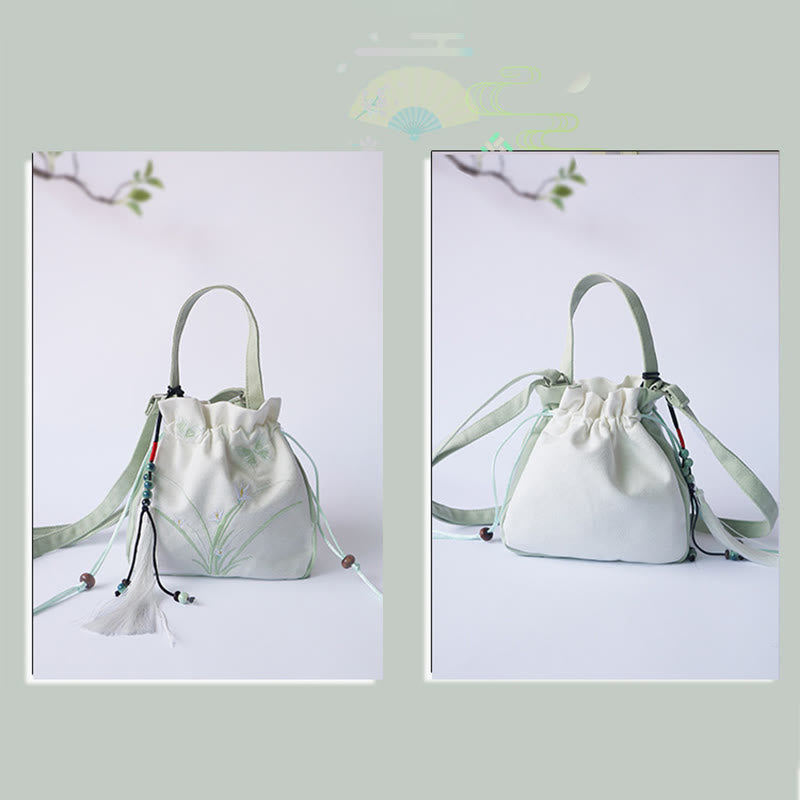 Nimara Ritual Handmade Embroidered Flowers Canvas Tote Shoulder Bag Handbag
