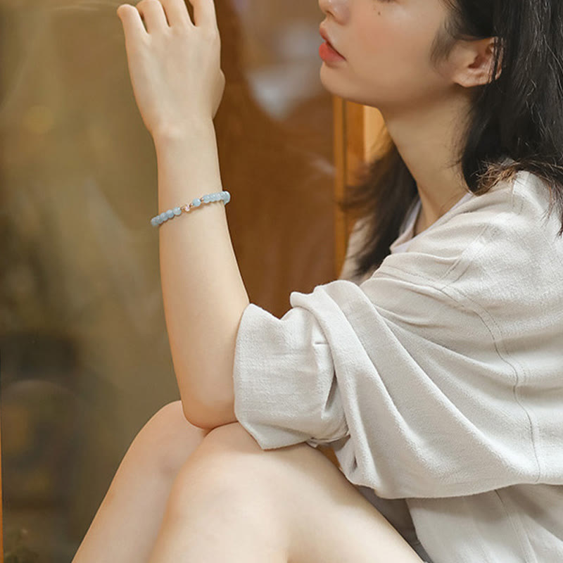 Nimara Ritual 14K Gold Plated Copper Aquamarine White Crystal White Agate Blue Crystal Healing Bracelet