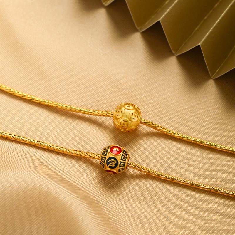 Nimara Ritual Tibetan 18K Gold Om Mani Padme Hum Lucky Koi Fish Fu Character Ingot Copper Coin Peace Bracelet