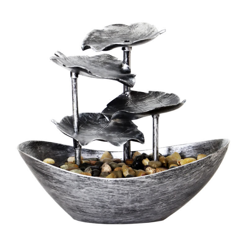 Nimara Ritual Lotus Leaf Shaped Waterfall Fountain Tabletop Ornaments With LED Light Home Office Desktop Decoration
