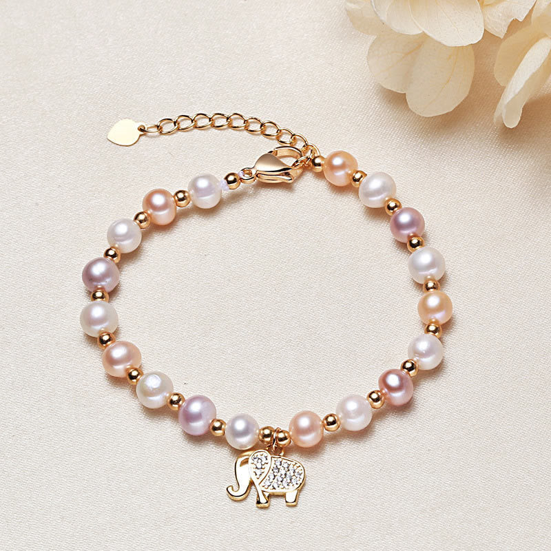 Nimara Ritual 18K Gold Plated Pearl Elephant Zircon Charm Sincerity Bracelet