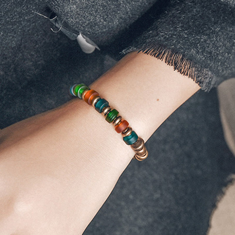 Nimara Ritual Tibetan Colorful Glass Beads Copper Wealth Bracelet