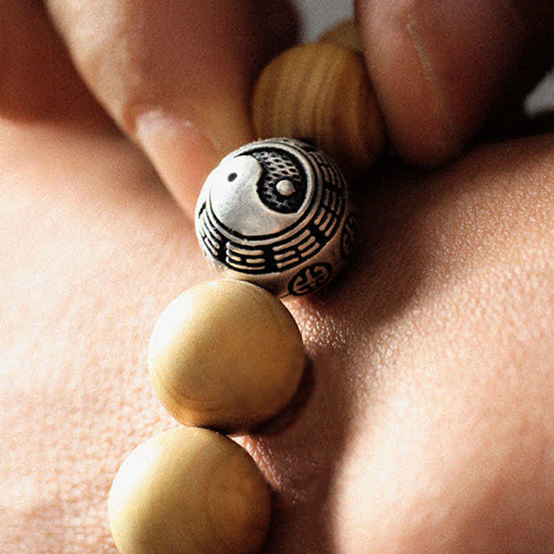 Nimara Ritual Tibet Peach Wood Lotus Cinnabar Bagua Yin Yang Luck Wealth Bracelet