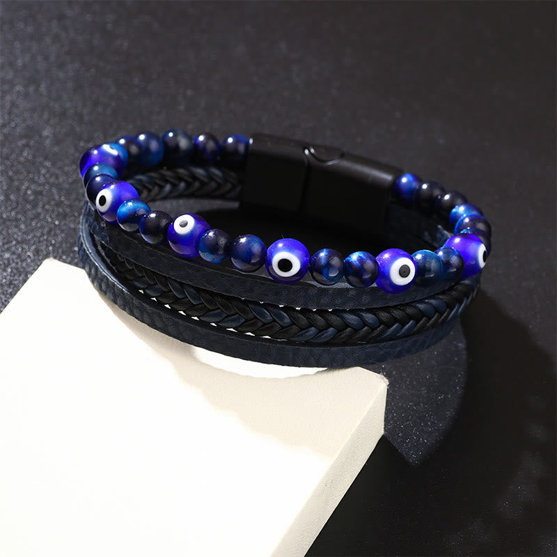 Nimara Ritual Evil Eye Tiger Eye Protection Beaded Multilayered Braided Bracelet