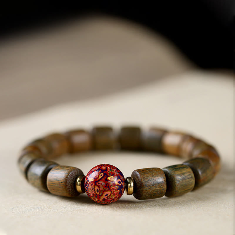 Nimara Ritual Natural Green Sandalwood Small Leaf Red Sandalwood Lacquer Bead Peace Bracelet