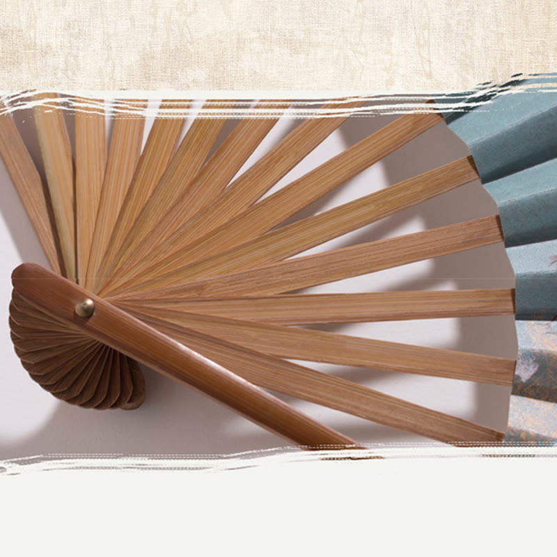 Nimara Ritual Vintage Cloud Crane Pattern Handheld Bamboo Folding Fan