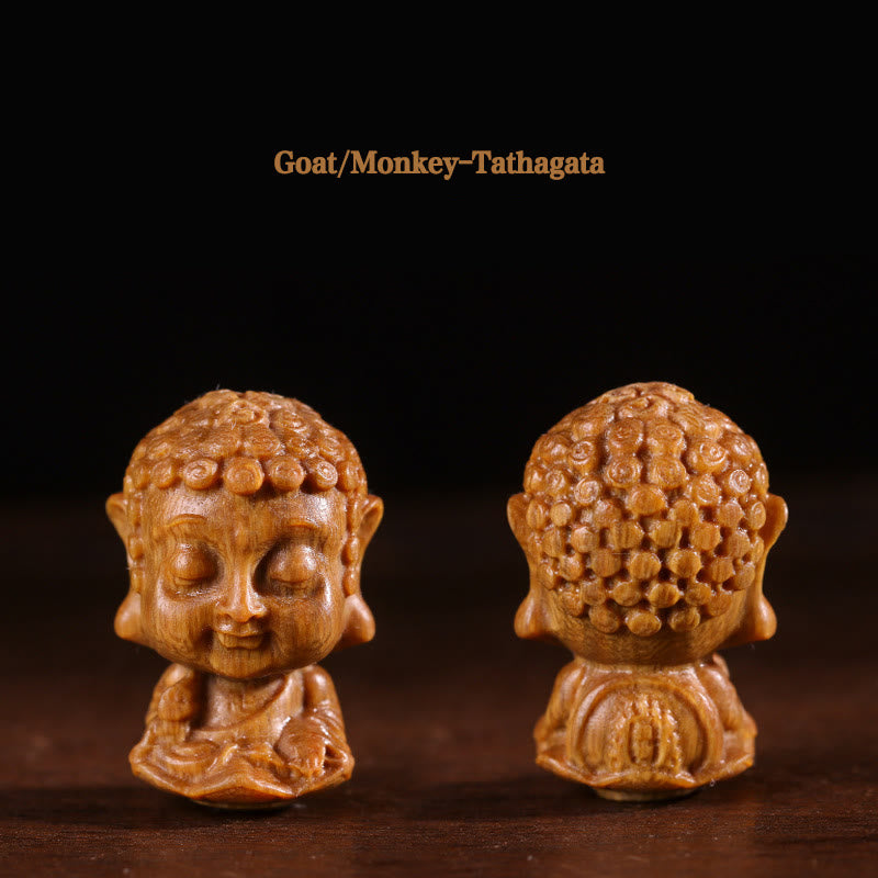 Nimara Ritual Chinese Zodiac Natal Buddha Green Sandalwood Lotus Engraved Positive Home Decoration
