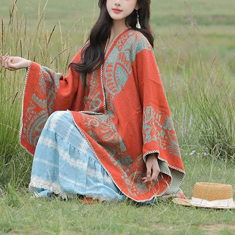Nimara Ritual Tibetan Shawl Simple Pattern Winter Cozy Travel Scarf Wrap