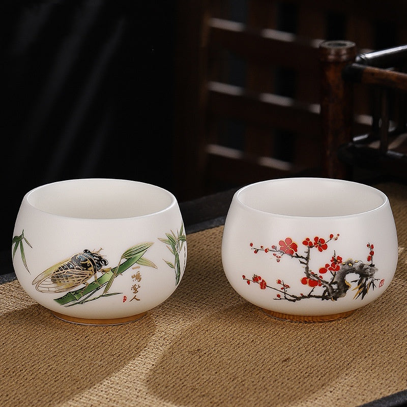 Nimara Ritual Dragon Cicada Bamboo Deer Crane Lotus Plum Flower Ceramic Teacup Kung Fu Tea Cup Bowl 185ml