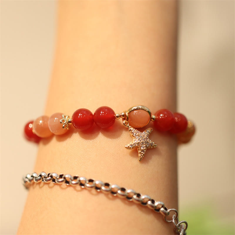 Nimara Ritual Sun Stone Peach Moonstone Red Agate Crystal Star Wealth Bracelet
