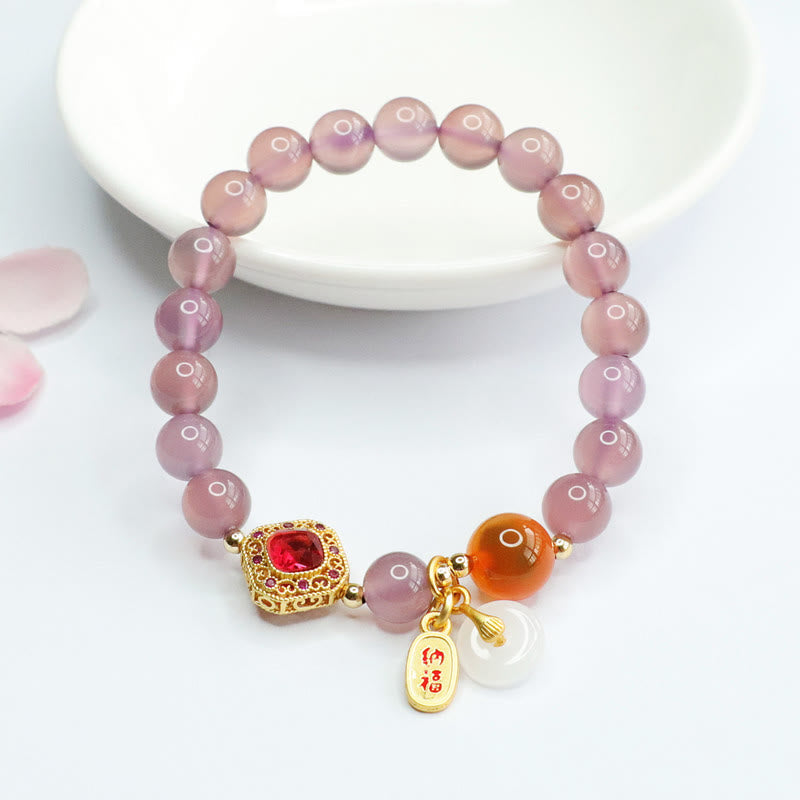 Nimara Ritual Natural Purple Chalcedony Candy Agate Peace Buckle Harmony Lucky Fortune Charm Bracelet