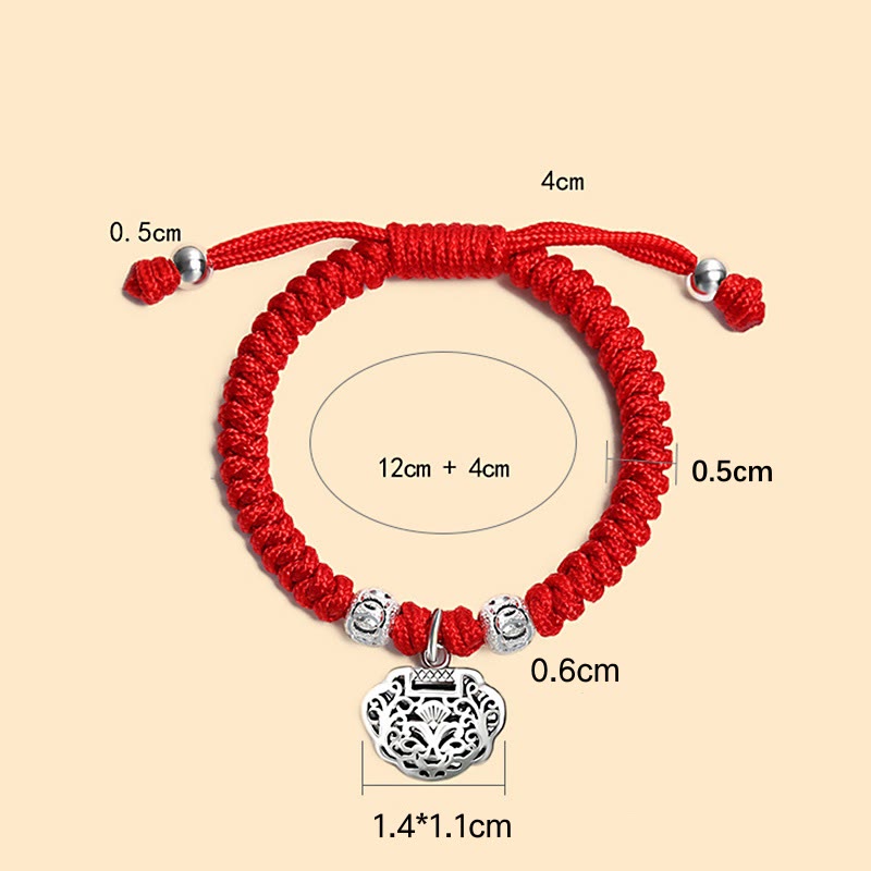 Nimara Ritual 925 Sterling Silver Chinese Lock Charm Multicolored Red String Protection Handmade Braided Kids Bracelet