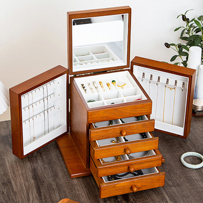 Nimara Ritual Vintage Large Capacity Wooden Jewelry Box Jewelry Storage Box With Mirror