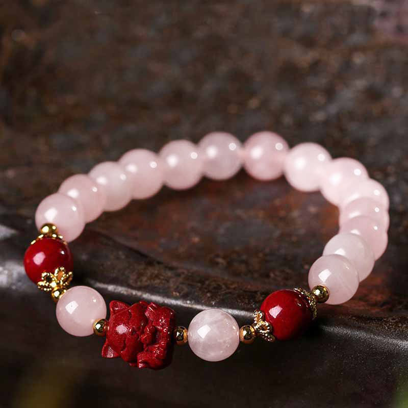 Nimara Ritual Natural Pink Crystal Cinnabar Nine Tailed Fox Love Bracelet