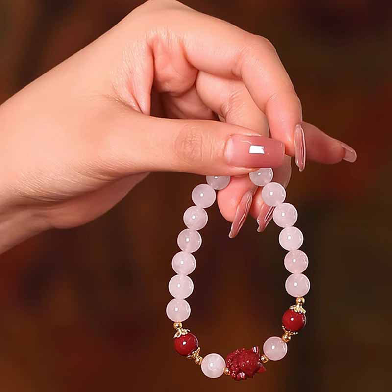 Nimara Ritual Natural Pink Crystal Cinnabar Nine Tailed Fox Love Bracelet