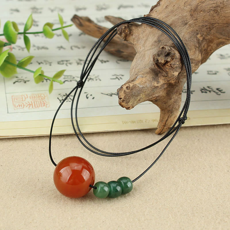 Nimara Ritual Red Agate Green Aventurine Green Bodhi Seed Bead Calm Leather Rope Necklace Pendant