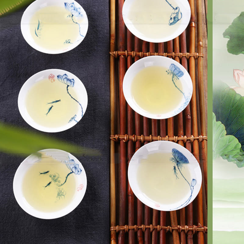 Nimara Ritual Vintage Plum Orchid Bamboo Chrysanthemum Lotus Koi Fish Ceramic Teacup Kung Fu Tea Cups