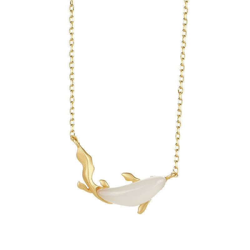 Nimara Ritual 925 Sterling Silver White Jade Dolphin Luck Necklace Pendant