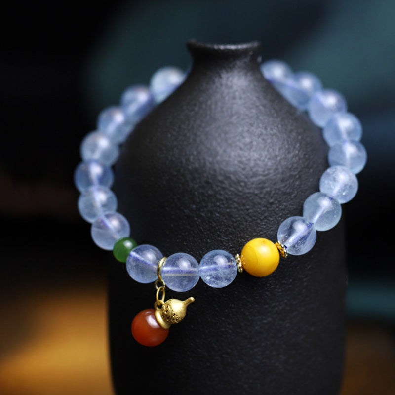 Nimara Ritual Aquamarine Red Agate Peace Gourd Charm Bracelet