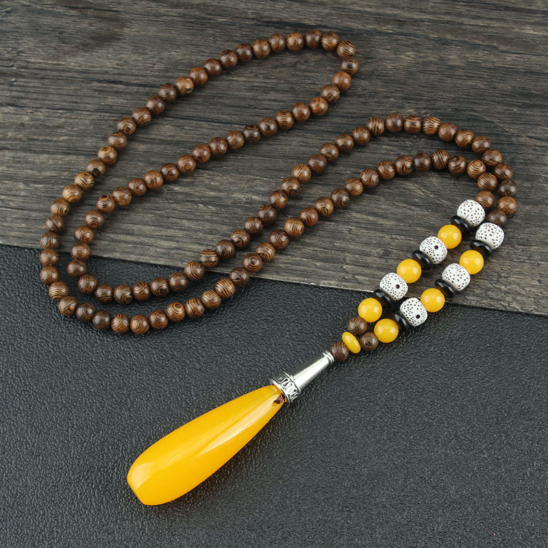 Nimara Ritual Tibetan Wenge Wood Bodhi Seed Agate Balance Peace Necklace Pendant