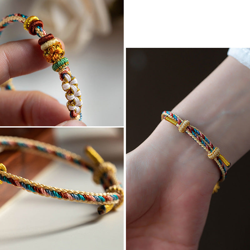Nimara Ritual Handmade Dunhuang Color Peach Blossom Pattern Braid String Bracelet