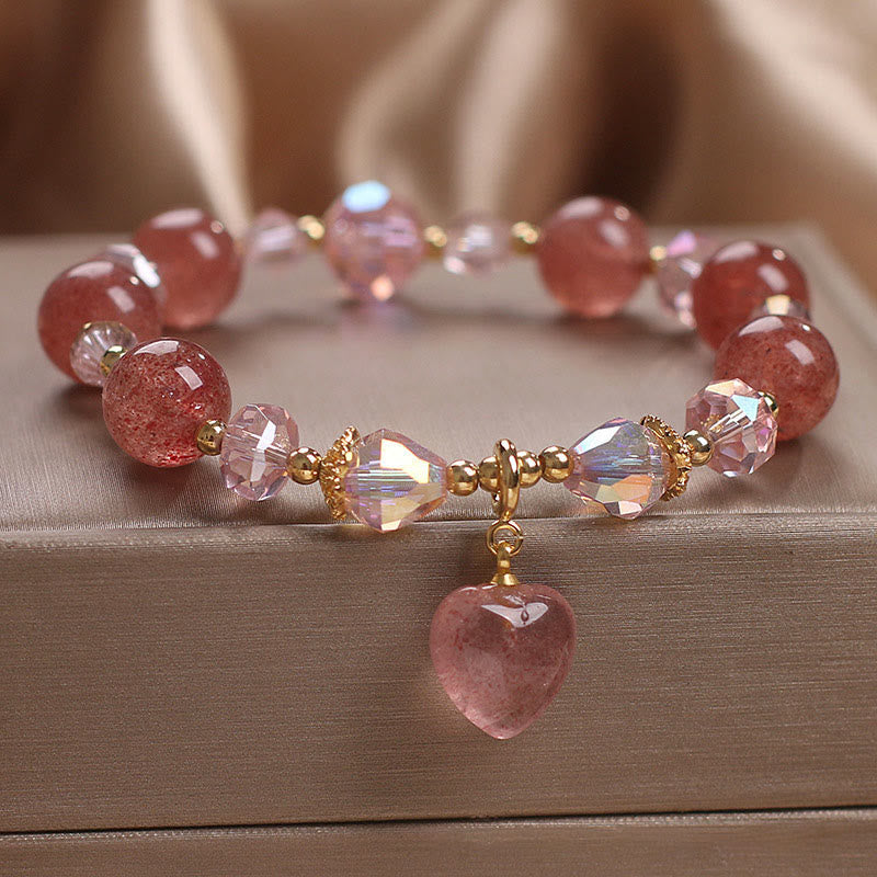 Nimara Ritual Natural Strawberry Quartz Crystal Love Heart Healing Positive Bracelet