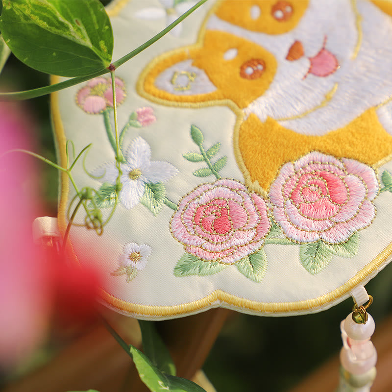 Nimara Ritual Embroidery Lucky Panda Cat Shiba Inu Deer Rabbit Fox Flower Cute Animal Hanfu Bag Crossbody Bag Shoulder Bag