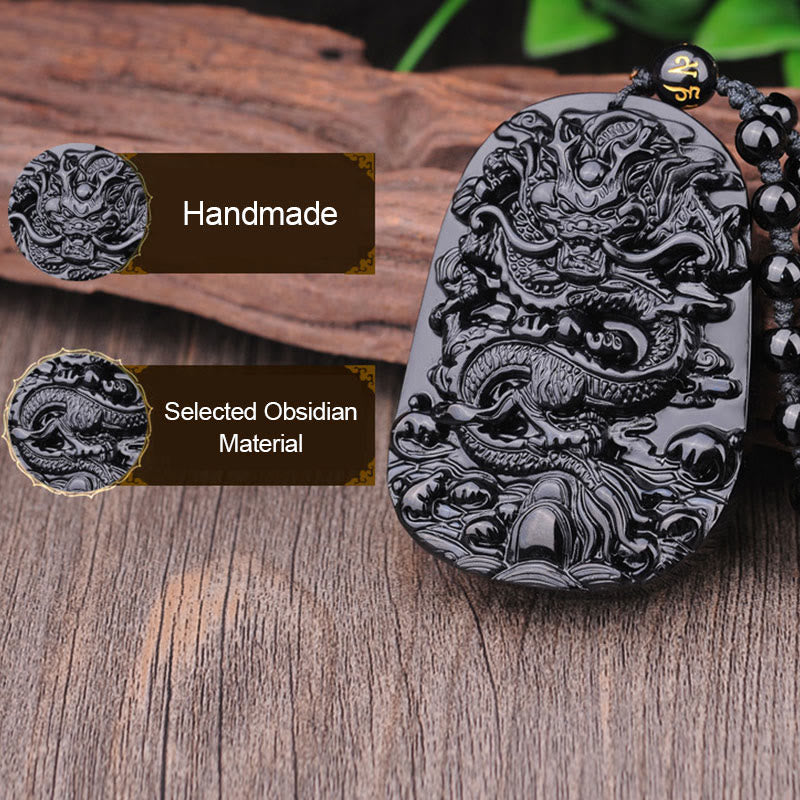 Nimara Ritual Black Obsidian Stone Dragon Fulfilment Pendant Necklace