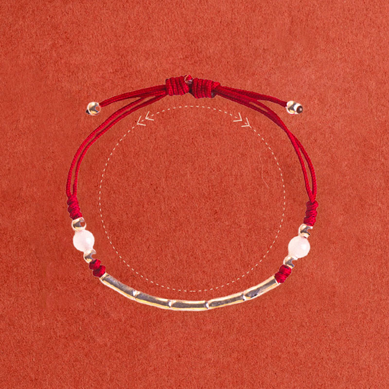 Nimara Ritual 925 Sterling Silver Bamboo White Agate Red Agate Bead Protection String Braided Bracelet