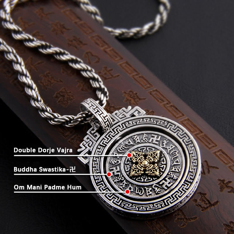 Nimara Ritual Tibetan Om Mani Padme Hum Double Dorje Vajra Rotatable Purity Peace Necklace Pendant